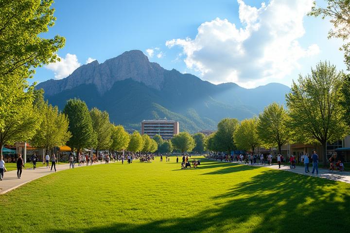 Scenic view of Boulder, Colorado, with mountains and a vibrant community park