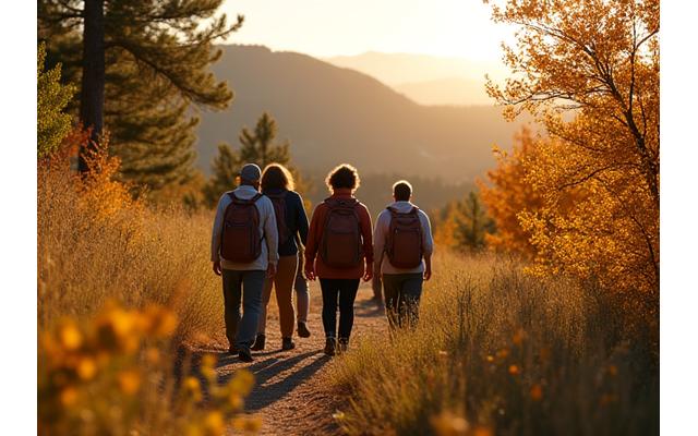 Group of adults enjoying a mindful hike in the Boulder foothills