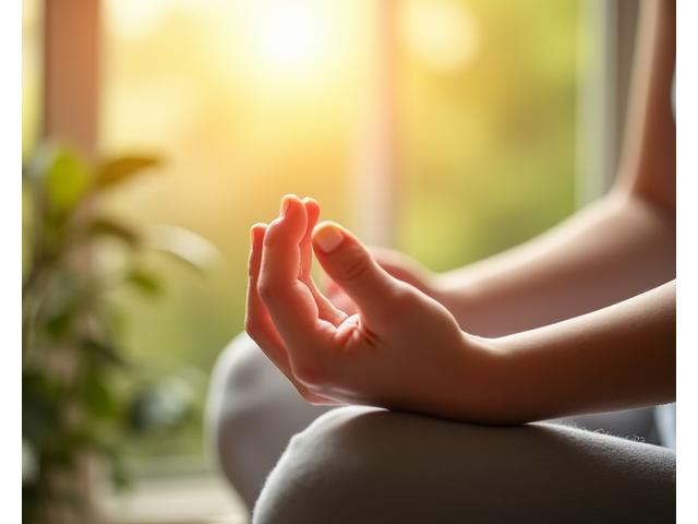 Person meditating peacefully outdoors in a serene natural setting, symbolizing mental wellness.