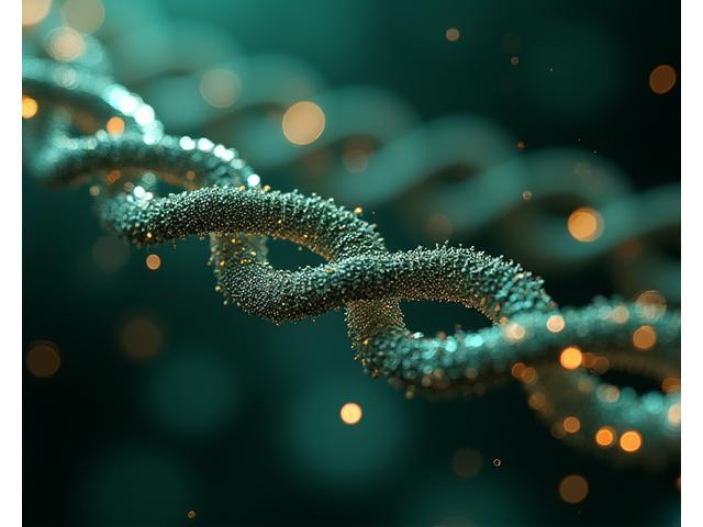 Abstract depiction of DNA strands and longevity symbols to represent longevity science.