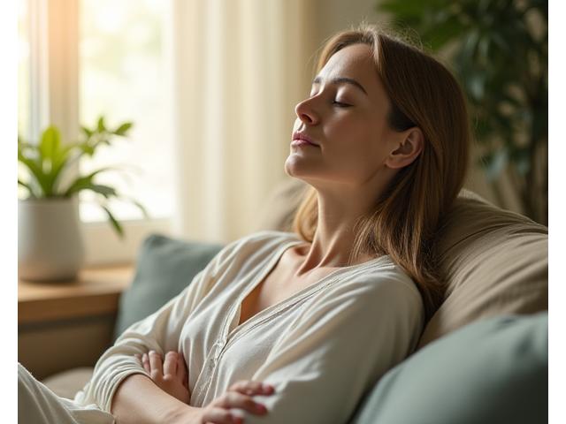 Person practicing calming breathing exercises with gentle light, reflecting mental wellness.