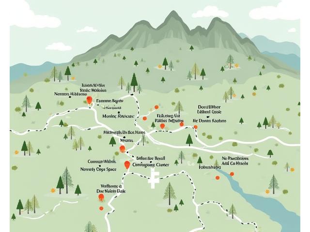 An illustrative map of Boulder, Colorado, highlighting wellness points of interest like hiking trails, farmers markets, and community centers.