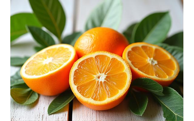 Vibrant, glowing citrus fruits and adaptogenic herbs, representing energy and vitality.