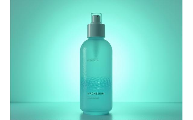 Bottle of Magnesium Calm-Tech with soothing blue gradient and subtle ripple effect.